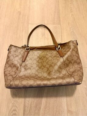 Coach Brown Signature Canvas Tote with Gold Hardware
